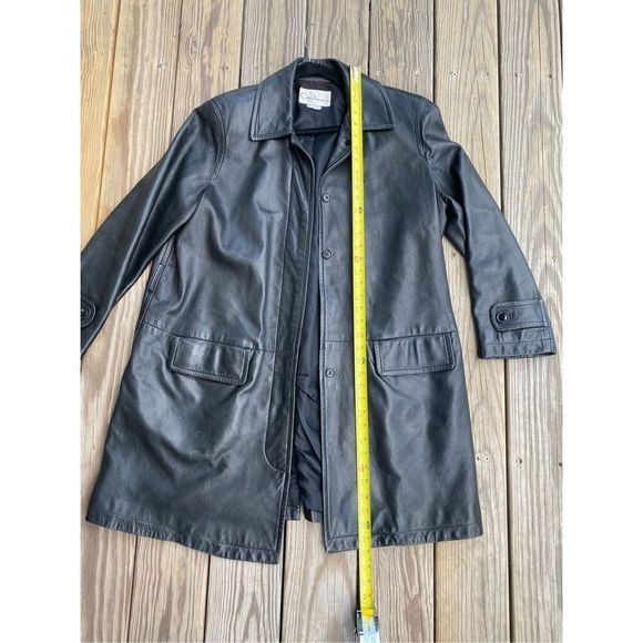 Carina New York Women’s Black Collared Button Long Leather Coat Size Medium - Picture 15 of 16